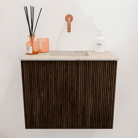 Mondiaz JOYA-DLUX 50cm toiletmeubel - kleur Walnut - Wastafel FAYE positie Midden Zonder kraangat kleur Frappe. SW1422266