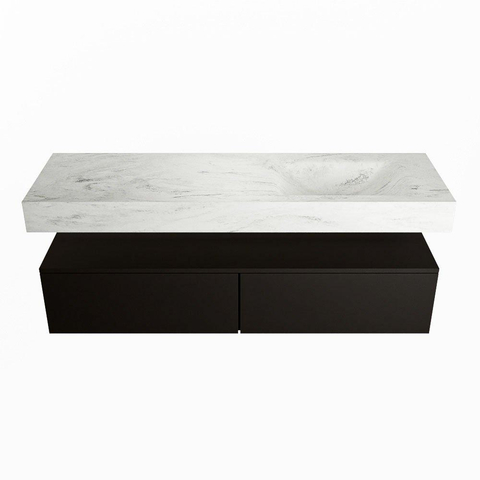 Mondiaz ALAN-DLUX Ensemble de meuble - 150cm - meuble Urban mat - 2 tiroirs - Lavabo Cloud Opalo suspendu - vasque Droite - 1 trou de robinet SW806298