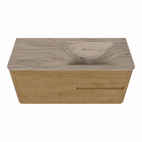 Mondiaz CIRO-DLUX Meuble de salle de bains set - 110x45x50cm - Plan vasque solid surface Arena - 1 vasque à droite - 1 trou de robinet - 2 tiroirs - Chêne SW1531339