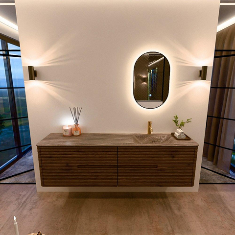 Mondiaz CIRO-DLUX Badkamermeubelset - 180x45x50cm - Solid surface wastafel Oza - 1 wasbak Rechts - 1 kraangat - 4 lades - Dusk SW1533306