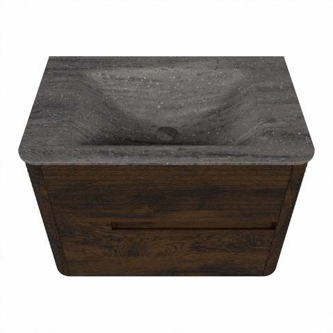 Mondiaz CIRO-DLUX Badkamermeubelset - 70x45x50cm - Solid surface wastafel Oza - 1 wasbak Midden - zonder kraangaten - 2 lades - Walnut SW1530609