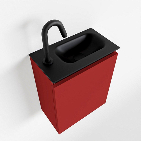 MONDIAZ TURE Toiletmeubel 40x23x50cm met 1 kraangaten 1 deuren fire mat Wastafel Eden rechts Solid Surface Zwart SW475380
