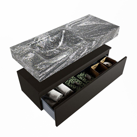 MONDIAZ ALAN - DLUX Badkamermeubelset - 110cm - onderkast - Urban - 1 lade - vrijhangende wastafel - wasbak links - 1 kraangat - Lava SW808017