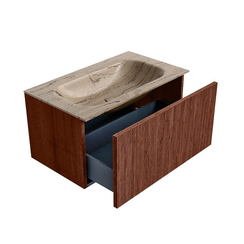 MONDIAZ KURVE-DLUX Meuble de salle de bains 80 cm couleur Ruby avec 1 tiroir et 0 porte. Lavabo BIG SMALL Central sans trou de robinet Arena. SW1431482