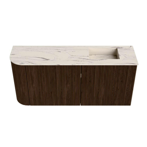 Mondiaz JOYA-DLUX 91.6cm toiletmeubel - ronding links kleur Walnut - Wastafel FAYE positie Rechts 1 kraangat kleur Nata. SW1424532