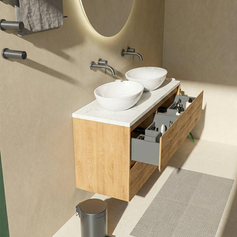 Saniclass Holz Pure Badkamermeubelset - 120x45x63cm - Dia marmeren wastafelblad gepolijst (wit) - zonder kraangat - 4 lades - mat eiken natural (hout) SW1478367