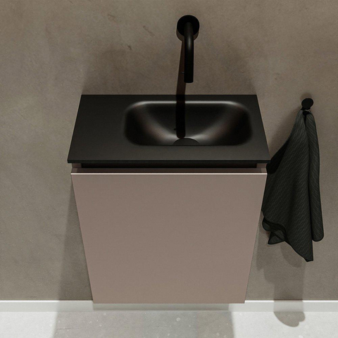 MONDIAZ TURE Toiletmeubel 40x23x50cm met 0 kraangaten 1 deuren smoke mat Wastafel Eden rechts Solid Surface Zwart SW475324