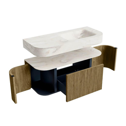 MONDIAZ THOR-DLUX Meuble de salle de bains 110cm arrondi gauche + droite couleur Dusk avec 1 tiroir et 2 portes. Vasque suspendue CLOUD Droite sans trou de robinet couleur Ostra. SW1462799
