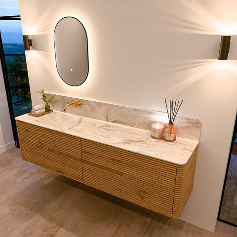 Mondiaz CIRO-DLUX Meuble de salle de bains - 190x45x50cm - plan-vasque solid surface Frappe - 1 vasque à gauche - sans trous de robinetterie - 4 tiroirs - chêne SW1530900