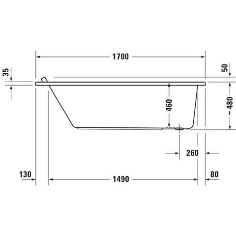 Duravit Starck Slimline Starckkunststof bad acryl rechthoekig - 170x70x46cm - zonder poten - voor inbouw of ommanteling - glans wit 0297572