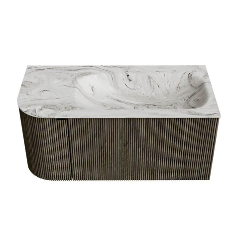 Mondiaz KURVE-DLUX Badkamermeubelset - 95x46x40cm - 1 lade - 1 deur - wastafel solid surface - rechts - zonder kraangat - Shadow SW1414556