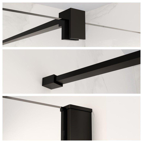 Fortifura Galeria Douche à l'italienne mi-hauteur - 120x80cm - verre fumé - 8mm - nano - avec profilé et barre de renfort - Noir Mat SW1248335