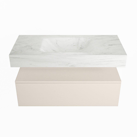 MONDIAZ ALAN - DLUX Ensemble meuble de salle de bains - 100cm - meuble bas - Linen - 1 tiroir - lavabo suspendu - vasque au centre - 1 trou de robinet - Opalo SW806443