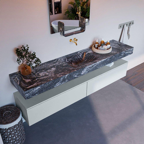 Mondiaz ALAN-DLUX Ensemble de meuble - 200cm - meuble Clay mat - 2 tiroirs - Lavabo Cloud Lava suspendu - vasque Centre - 0 trous de robinet SW808593