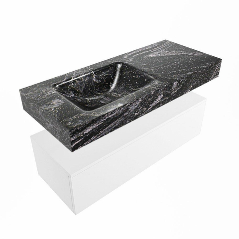 Mondiaz ALAN-DLUX Ensemble de meuble - 110cm - meuble Talc mat - 1 tiroir - Lavabo Cloud Lava suspendu - vasque Gauche - 0 trous de robinet SW807892