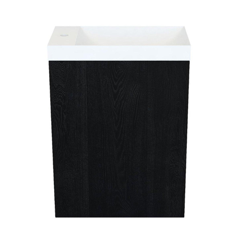 Arcqua Marble lave-mains – 40 x 22 x 54,5 cm – blanc mat – sans robinet – cadre chêne noir, avec trop-plein SW909584