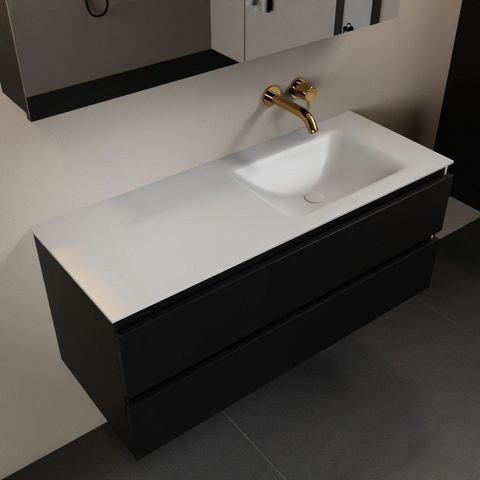Mondiaz Aivy ensemble de meubles de salle de bains - 120x45x50cm - 0 trous de robinet - 1 vasque talc Solid surface - Droite - 2 tiroirs - Avec armoire miroir - MDF Urban SW892195