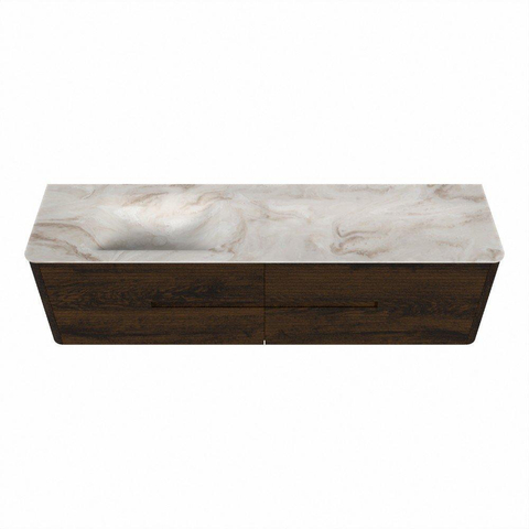 Mondiaz CIRO-DLUX Badkamermeubelset - 180x45x50cm - Solid surface wastafel Frappe - 1 wasbak Links - zonder kraangaten - 4 lades - Walnut SW1530234