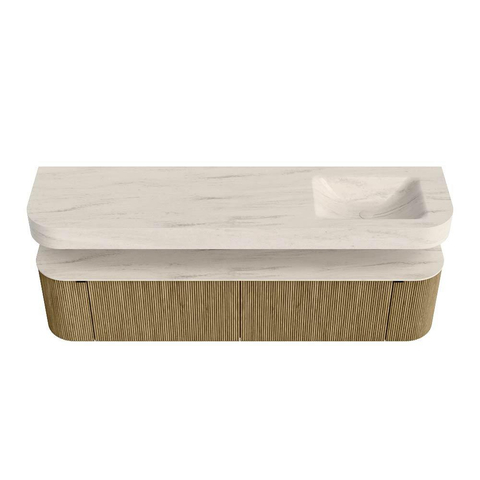 MONDIAZ THOR-DLUX Meuble de salle de bains - 190cm - arrondi gauche + droite - couleur Dusk - 2 tiroirs et 2 portes - Vasque suspendue CLOUD Droite 1 trou de robinet - couleur Meli SW1466726