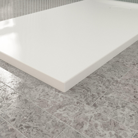 Villeroy & Boch Ecora douchebak - 140x80x3.5cm - afvoer korte zijde - stone white (wit) SW1558997