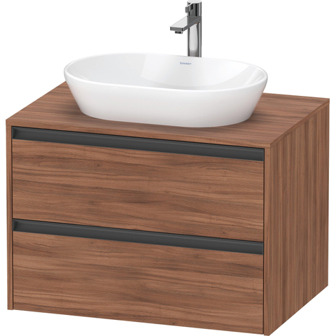 Duravit Ketho.2 Wastafelonderbouwkast - inclusief consoleplaat - met 2 laden - 80x55x56.8cm - met handgrepen antraciet - noten mat SW773099