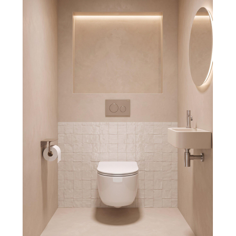 QeramiQ Dely Swirl Toiletset - 36.3x51.7cm - Geberit UP320 inbouwreservoir - met Burda frame - slim zitting - bedieningsplaat taupe - ronde knoppen - glans wit SW1164338