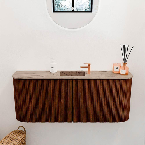 Mondiaz JOYA-DLUX 103.2cm toiletmeubel - ronding links en rechts kleur Ruby - Wastafel FAYE positie Midden 1 kraangat kleur Arena. SW1425318