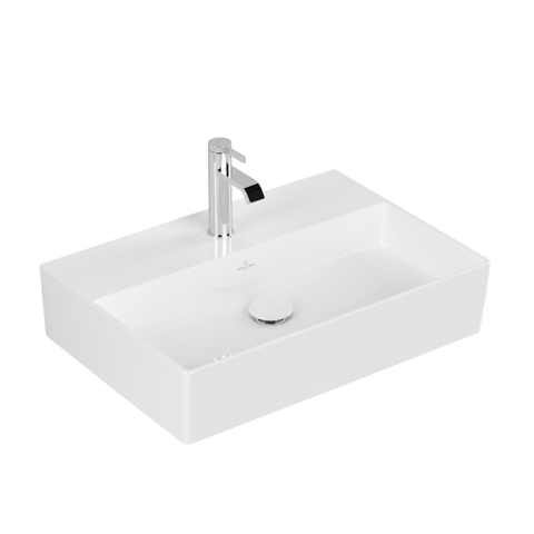Villeroy & Boch memento 2.0 wastafel - voor handdoekhouders - 60x42cm - zonder overloop - met 1 kraangat CeramicPlus - White Alpine (glans wit) SW358416