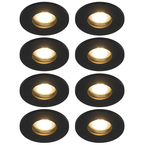 QAZQA Shed Inbouwspot - set van 8 - 8.5x8.5cm - IP54 - rond - mat zwart SW1210151