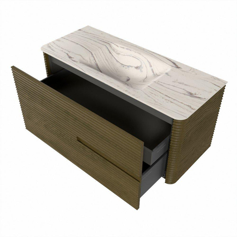 Mondiaz CIRO-DLUX Ensemble de meubles de salle de bains - 110x45x50cm - Lavabo en solid surface Nata - 1 vasque au milieu - 1 trou de robinet - 2 tiroirs - Dusk SW1533199