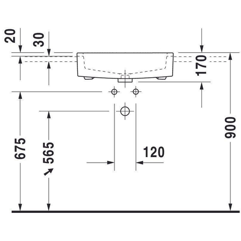 Duravit Vero Half inbouwwastafel - met kraangat - met overloop - 55x47cm - met wondergliss - inclusief bevestiging - wit 0300008