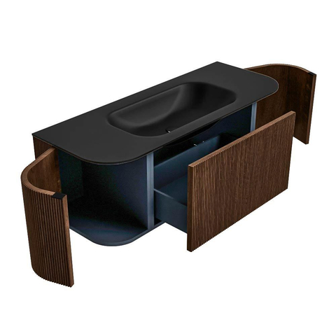 MONDIAZ KURVE Meuble de salle de bains 120cm avec module 25 Len R couleur Walnut avec 1 tiroir et 2 portes. Lavabo BIG SMALL central 1 trou de robinet Urban. SW1138455