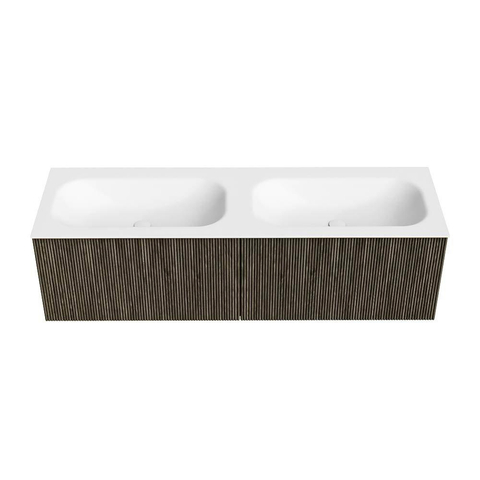 Mondiaz KURVE Ensemble meuble de salle de bains - 150x46x40cm - 2 tiroirs - lavabo solid surface - double - sans trou de robinet - Shadow SW1414153
