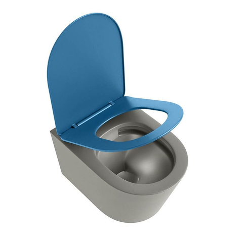 Mondiaz LAVIE hangtoilet – spoelrandloos – 36 x 53 cm – met softclose zitting – Smoke (lichtbruin), zitting Jeans (blauw) SW1208643