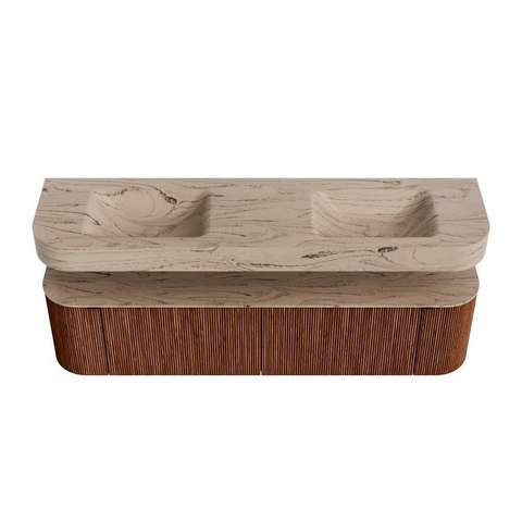 MONDIAZ THOR-DLUX 180cm meuble de salle de bains arrondi gauche + droite couleur Ruby avec 2 tiroirs et 2 portes. Vasque suspendue CLOUD Double sans trou de robinet couleur Arena. SW1466127