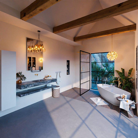 Mondiaz ALAN-DLUX Ensemble de meuble - 150cm - meuble Lava mat - 0 tiroirs - Lavabo Cloud Lava suspendu - vasque Centre - 0 trous de robinet SW809103