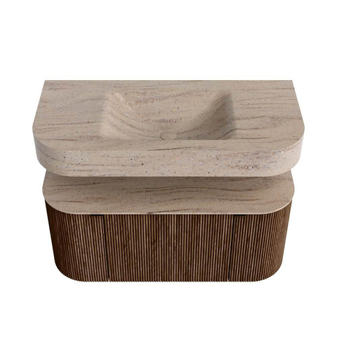 MONDIAZ THOR-DLUX 100cm badmeubel ronding links + rechts kleur Walnut met 1 lade en 2 deuren. Vrijhangende wastafel CLOUD Midden 1 kraangat kleur Saba. SW1467559