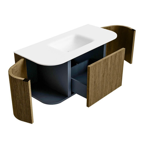Mondiaz KURVE Badkamermeubelset - 100x46x40cm - 1 lade - 2 deuren - wastafel solid surface - midden - zonder kraangat - Dusk SW1414721