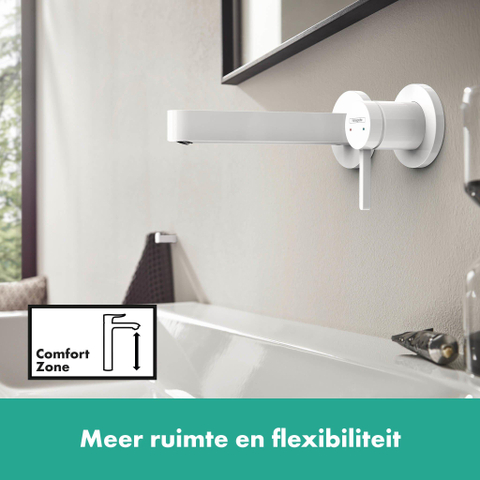 Hansgrohe Finoris 1 greeps wastafelkraan - inbouw - voorsprong 168 mm - met afvoerplug - mat wit SW651182