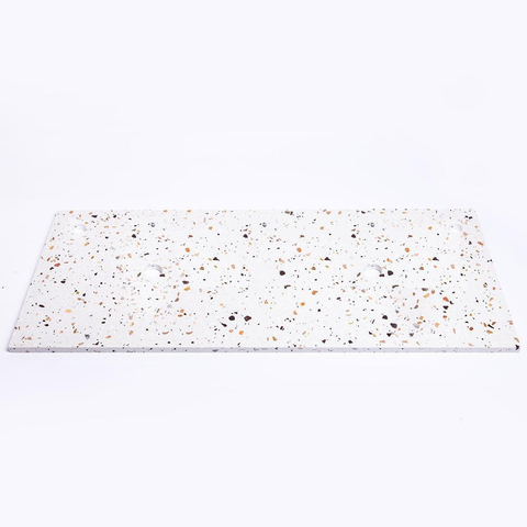 Saniclass Tops Topblad 120x1.8x46cm 2 afvoeren 2 kraangaten Terrazzo LET OP LICHTE BESCHADIGING OP DE HOEK. SHOWROOMMODEL SHOW25811
