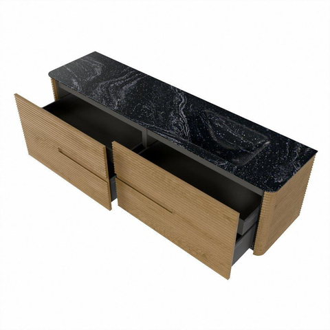 Mondiaz CIRO-DLUX Badkamermeubelset - 180x45x50cm - Solid surface wastafel Lava - 1 wasbak Rechts - zonder kraangaten - 4 lades - Oak SW1530994