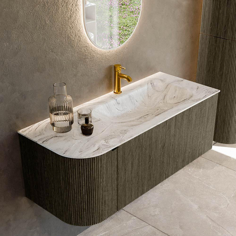 Mondiaz KURVE-DLUX Ensemble meuble de salle de bains - 115x46x40cm - 1 tiroir - 1 porte - vasque solid surface - droite - 1 trou de robinet - Shadow SW1414565