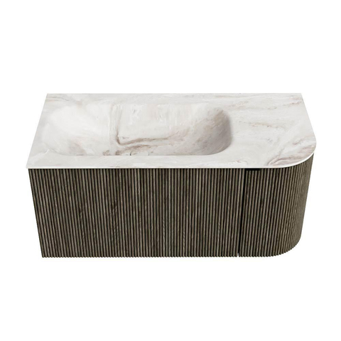 Mondiaz KURVE-DLUX Badkamermeubelset - 95x46x40cm - 1 lade - 1 deur - wastafel solid surface - links - 1 kraangat - Shadow SW1414326
