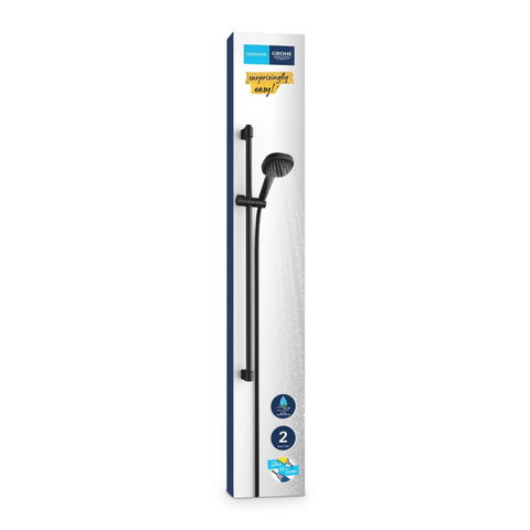 Grohe Vitalio Comfort 110 Glijstangset - 90 cm - vierkante handdouche - 2 straalsoorten - gladde doucheslang - matte black (mat zwart) SW1126507