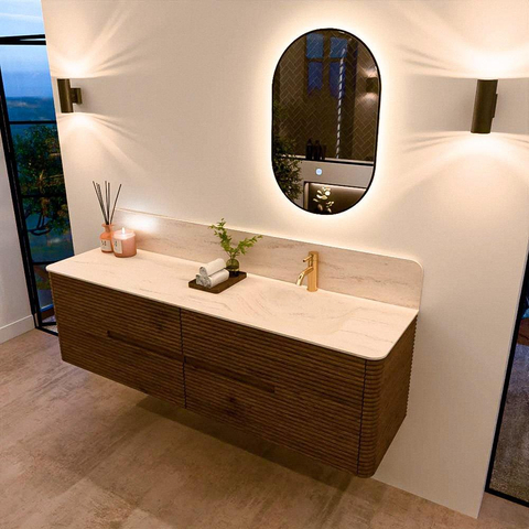Mondiaz CIRO-DLUX Badkamermeubelset - 170x45x50cm - Solid surface wastafel Meli - 1 wasbak Rechts - 1 kraangat - 4 lades - Dusk SW1533174