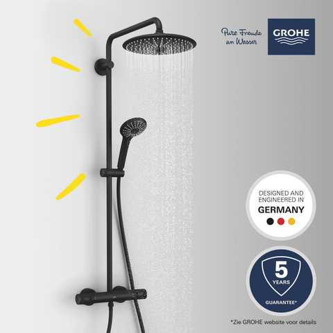 Grohe Vitalio Joy Douchesysteem - thermostatisch - cooltouch - hoofddouche diameter 26cm - handdouche diameter 11cm - matte black (mat zwart) SW1126862