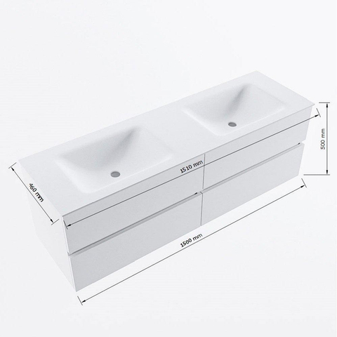 VICA-DLUX 150cm badmeubel onderkast Linen 4 lades. Inbouw wastafel CLOUD dubbel zonder kraangat, kleur Ostra. SW904260