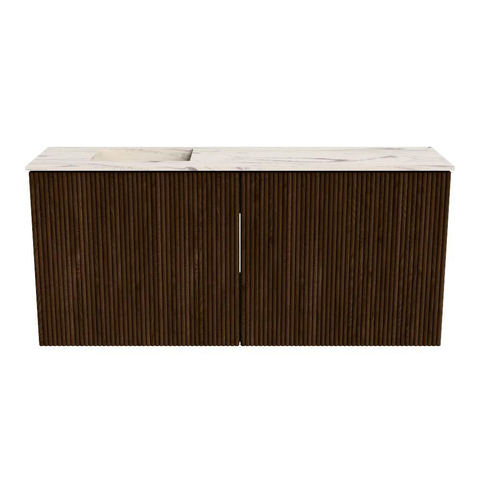 Mondiaz JOYA-DLUX 90cm meuble de salle de bains - couleur Walnut - Vasque FAYE position Gauche Sans trou de robinet couleur Nata. SW1424498