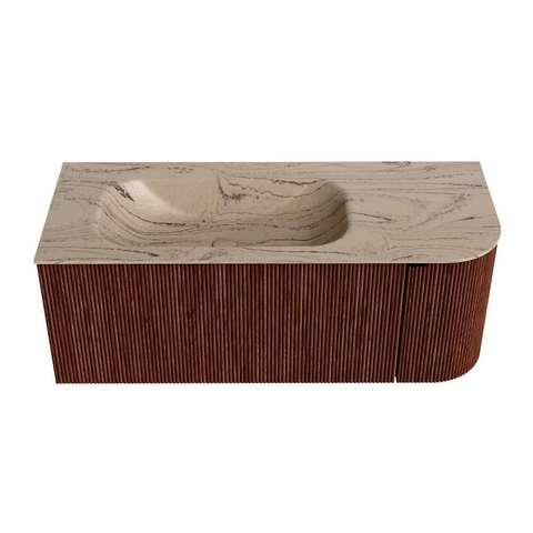 MONDIAZ KURVE-DLUX Meuble de salle de bains 115cm avec arrondi à droite couleur Ruby avec 1 tiroir et 1 porte. Lavabo BIG SMALL à gauche sans trou de robinet Arena. SW1431492