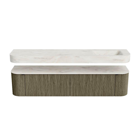 MONDIAZ THOR-DLUX Meuble de salle de bains - 200cm - arrondi gauche + droite - couleur Shadow - 2 tiroirs - 2 portes - Vasque suspendue CLOUD droite 1 trou de robinet couleur Ostra SW1467055